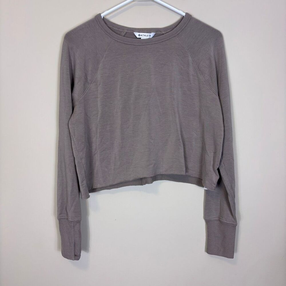 Athleta Brown‎ Fleece Lined Cropped Long Sleeve Top Small